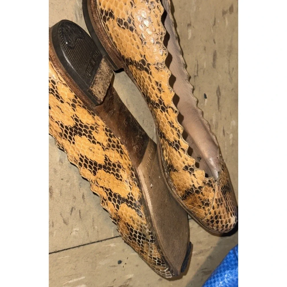 Chloe‎ Lauren Ballet Flats Brown Snakeskin Scalloped Womens Shoe Size EU 37 US 7